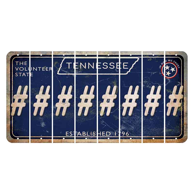 Tennessee Blue Cut License Plate Strips (Set of 8) Hashtag