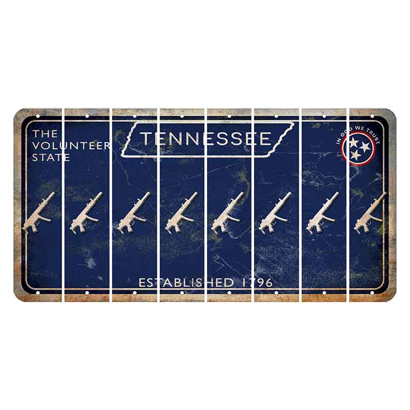 Tennessee Blue Cut License Plate Strips (Set of 8) Submachine Gun