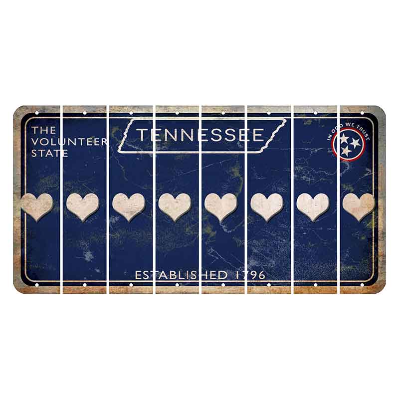 Tennessee Blue Cut License Plate Strips (Set of 8) Heart