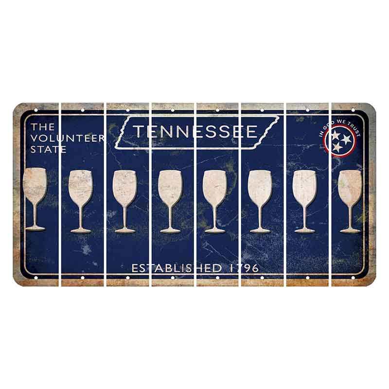 Tennessee Blue Cut License Plate Strips (Set of 8) Wine Glass