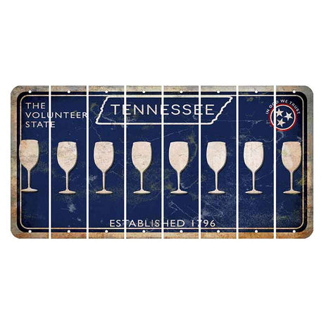 Tennessee Blue Cut License Plate Strips (Set of 8) Wine Glass