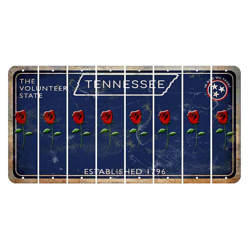 Tennessee Blue Cut License Plate Strips (Set of 8) Red Rose