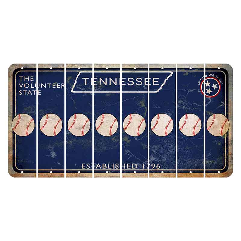 Tennessee Blue Cut License Plate Strips (Set of 8) Baseball