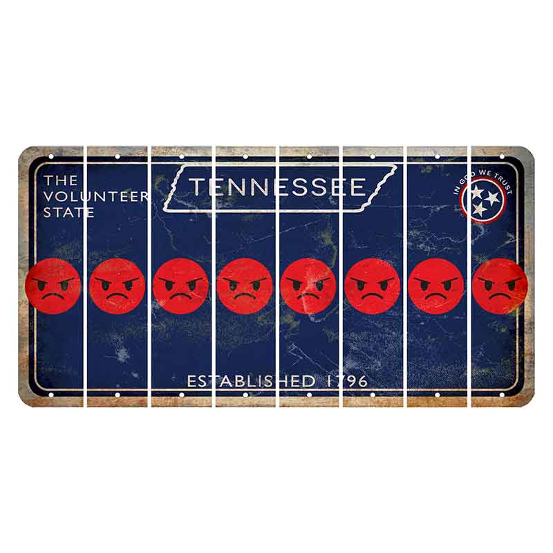 Tennessee Blue Cut License Plate Strips (Set of 8) Emoji - Angry