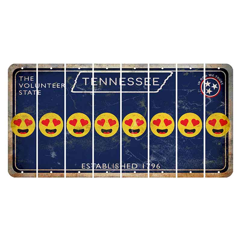 Tennessee Blue Cut License Plate Strips (Set of 8) Emoji - Heart Eyes