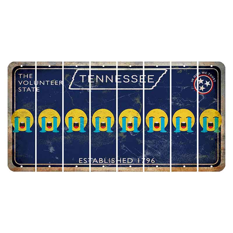 Tennessee Blue Cut License Plate Strips (Set of 8) Emoji - Crying