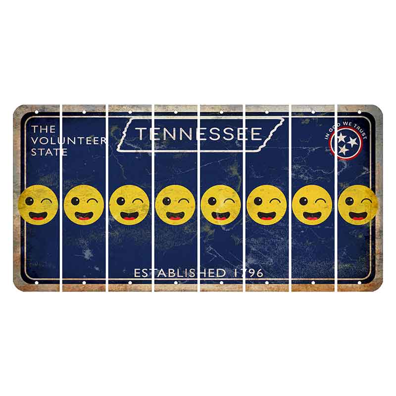 Tennessee Blue Cut License Plate Strips (Set of 8) Emoji - Winking