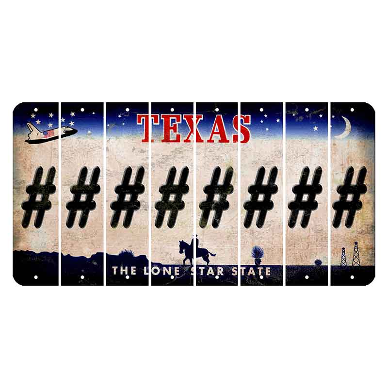 Texas Space Shuttle Cut License Plate Strips (Set of 8) Hashtag