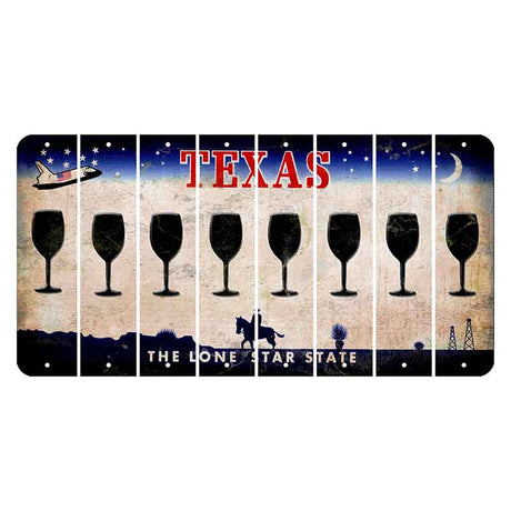 Texas Space Shuttle Cut License Plate Strips (Set of 8) Wine Glass