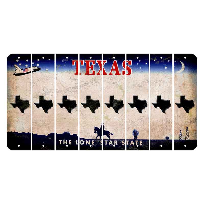 Texas Space Shuttle Cut License Plate Strips (Set of 8) State Silhouette