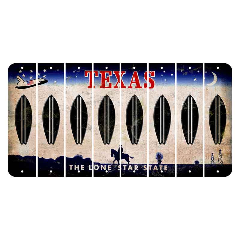 Texas Space Shuttle Cut License Plate Strips (Set of 8) Surfboard