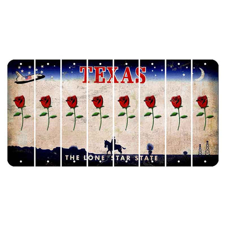 Texas Space Shuttle Cut License Plate Strips (Set of 8) Red Rose