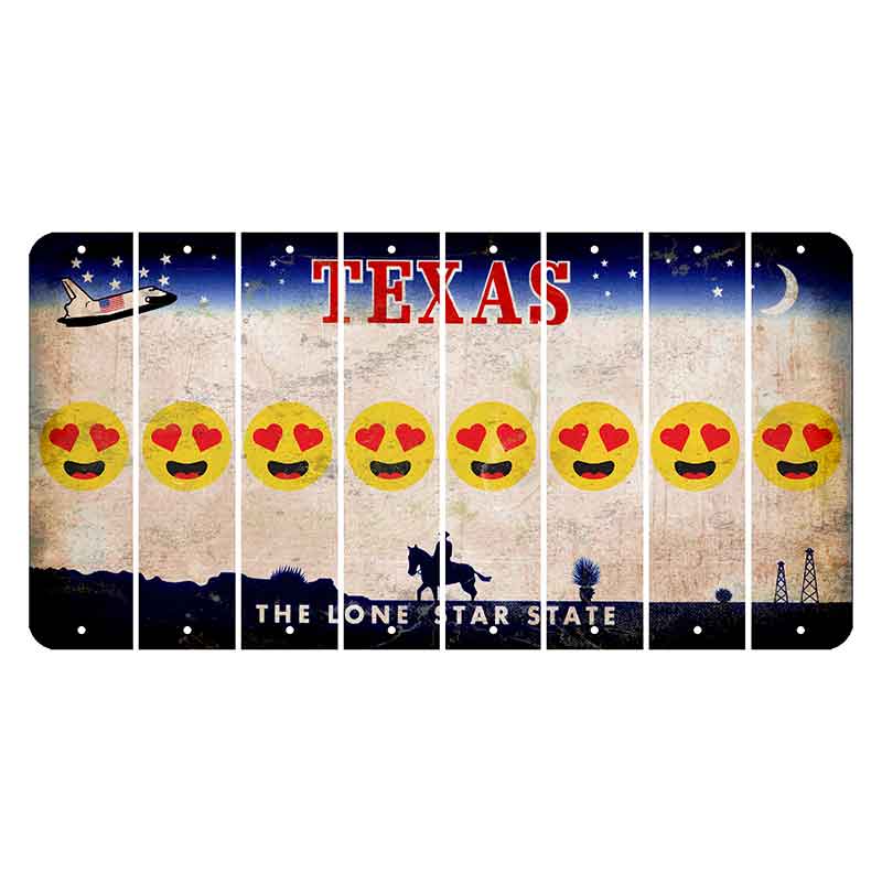 Texas Space Shuttle Cut License Plate Strips (Set of 8) Emoji - Heart Eyes