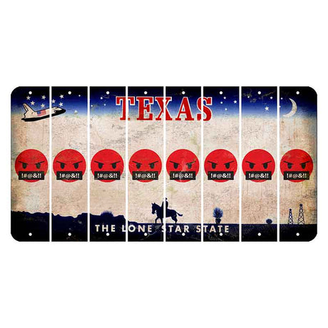 Texas Space Shuttle Cut License Plate Strips (Set of 8) Emoji - Pissed