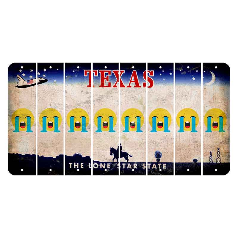 Texas Space Shuttle Cut License Plate Strips (Set of 8) Emoji - Crying