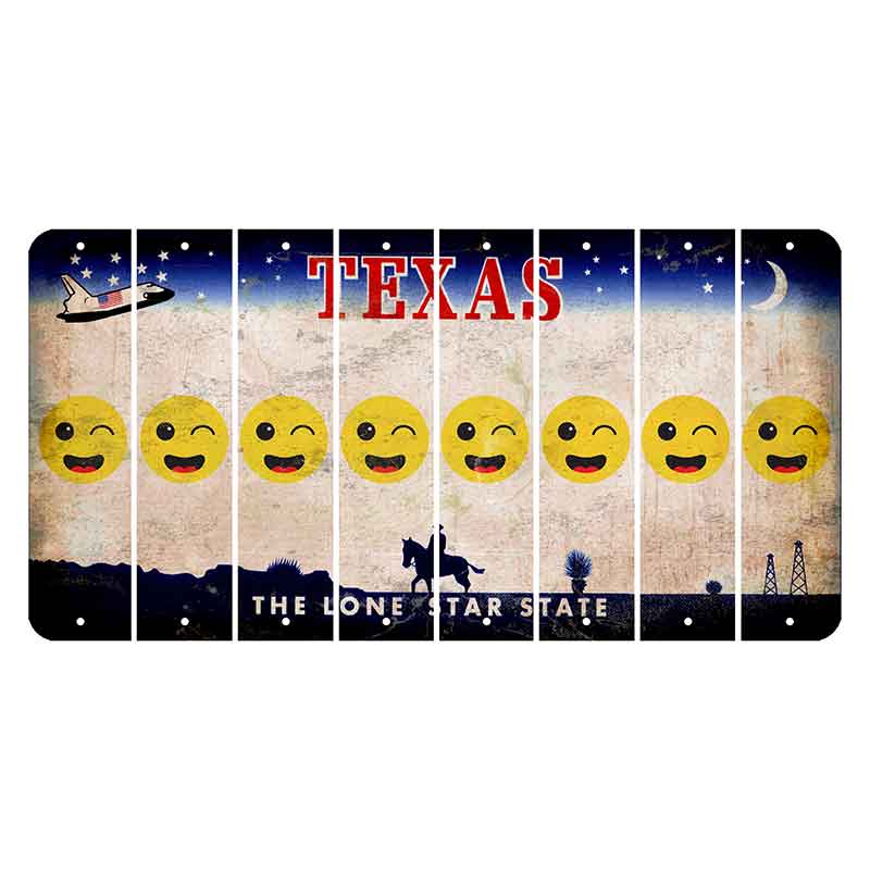 Texas Space Shuttle Cut License Plate Strips (Set of 8) Emoji - Winking