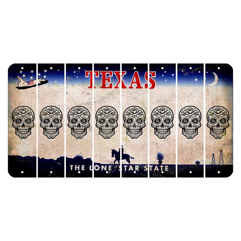 Texas Space Shuttle Cut License Plate Strips (Set of 8) Sugar Skull