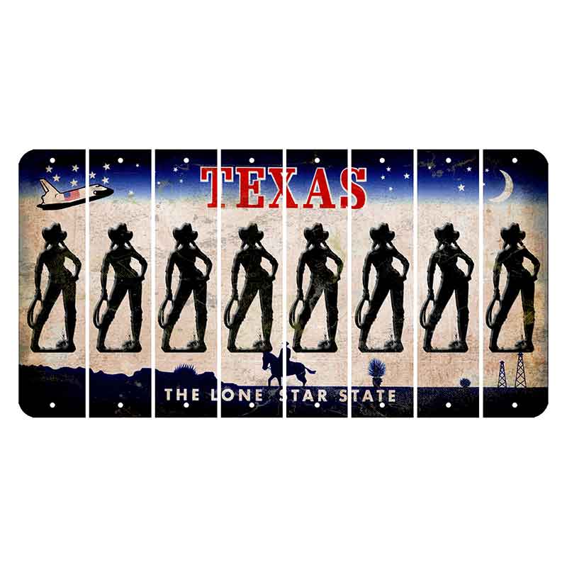 Texas Space Shuttle Cut License Plate Strips (Set of 8) Cowgirl