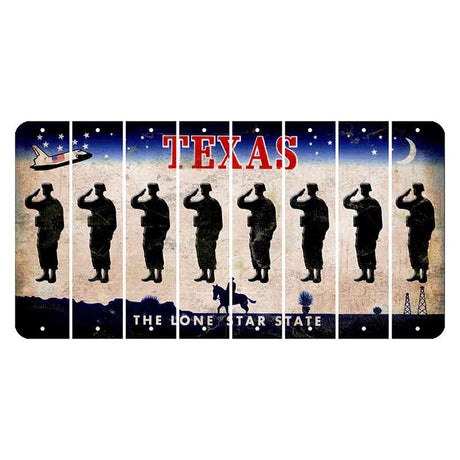 Texas Space Shuttle Cut License Plate Strips (Set of 8) Soldier - Saluting