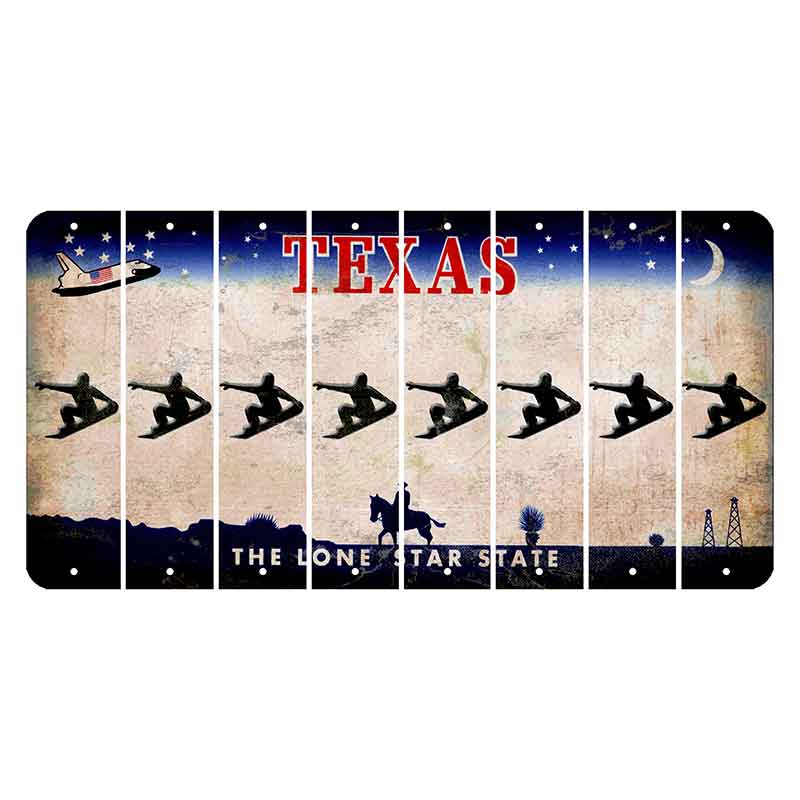 Texas Space Shuttle Cut License Plate Strips (Set of 8) Snowboarder