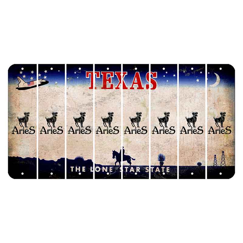 Texas Space Shuttle Cut License Plate Strips (Set of 8) Zodiac Sign - Aries