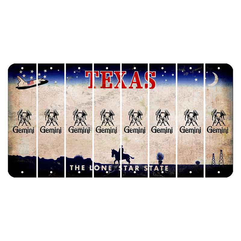 Texas Space Shuttle Cut License Plate Strips (Set of 8) Zodiac Sign - Gemini