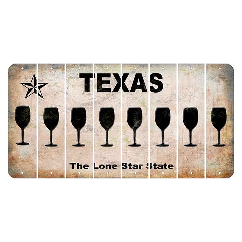 Texas Classic Cut License Plate Strips (Set of 8) Wine Glass