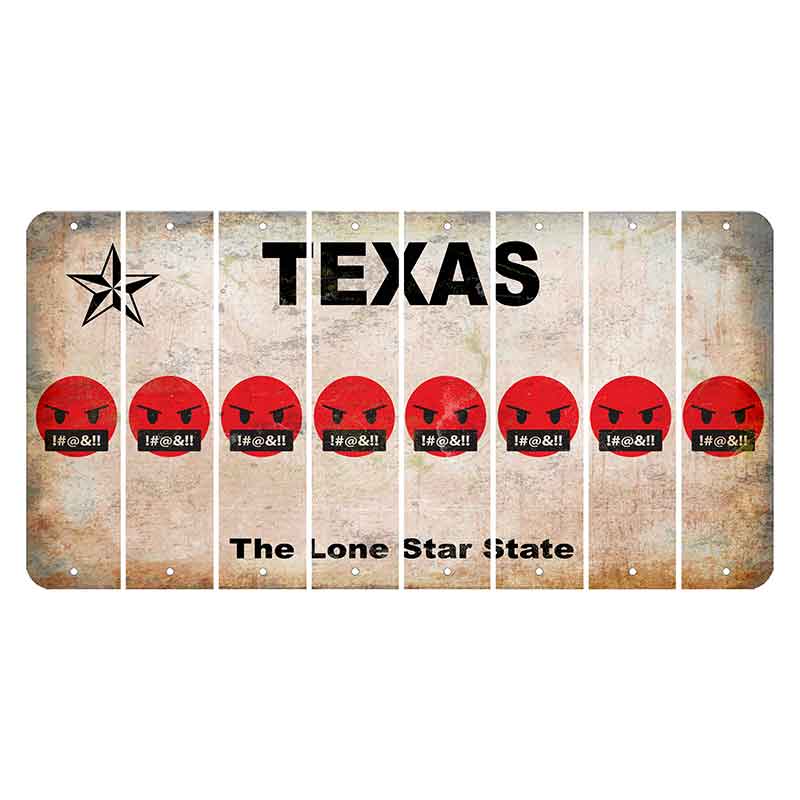 Texas Classic Cut License Plate Strips (Set of 8) Emoji - Pissed