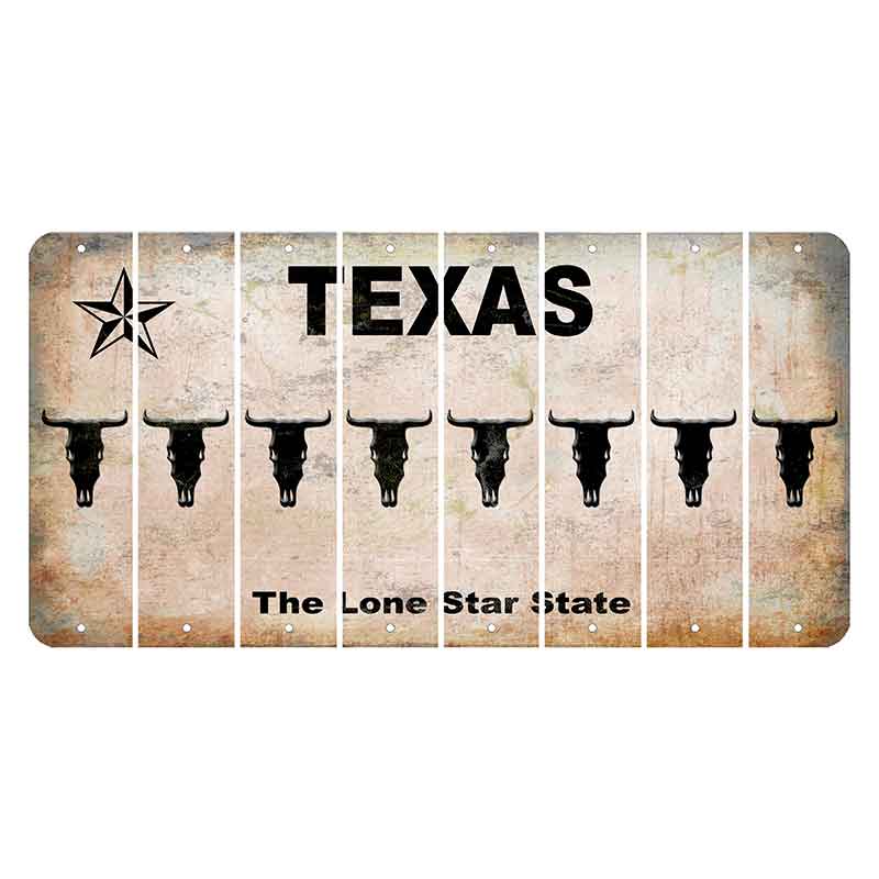 Texas Classic Cut License Plate Strips (Set of 8) Cow Skull