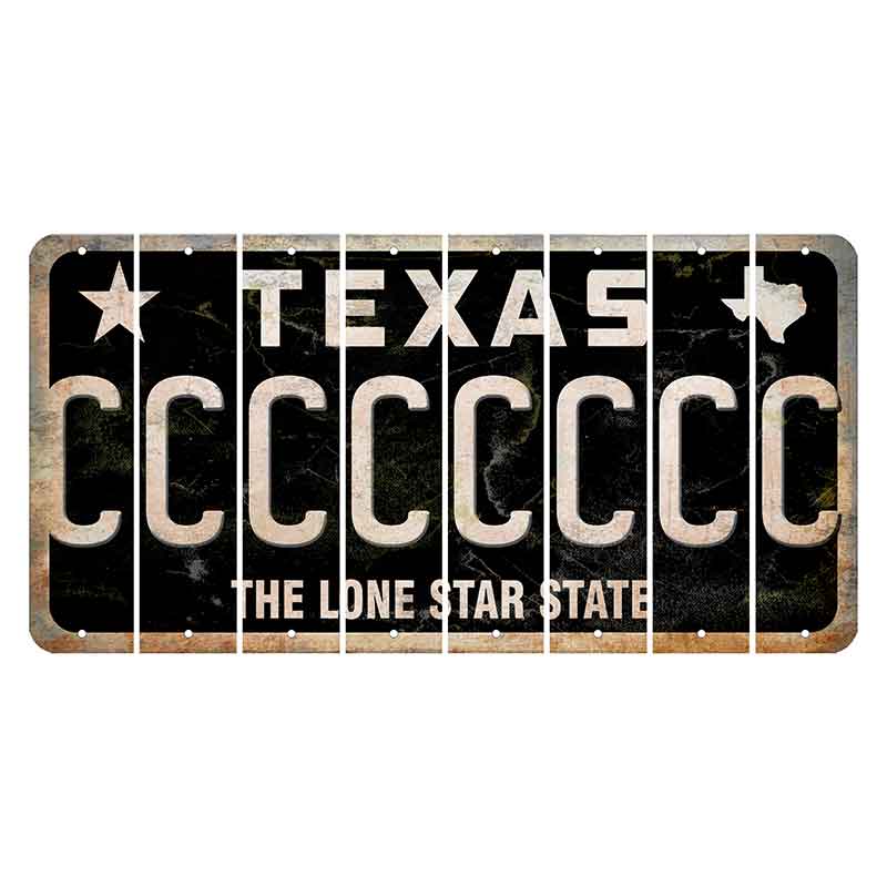 Texas Black The Lone Star State Cut License Plate Strips (Set of 8) C