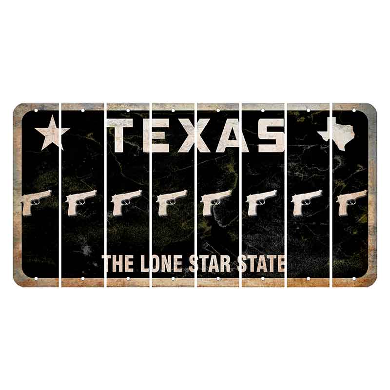 Texas Black The Lone Star State Cut License Plate Strips (Set of 8) Handgun