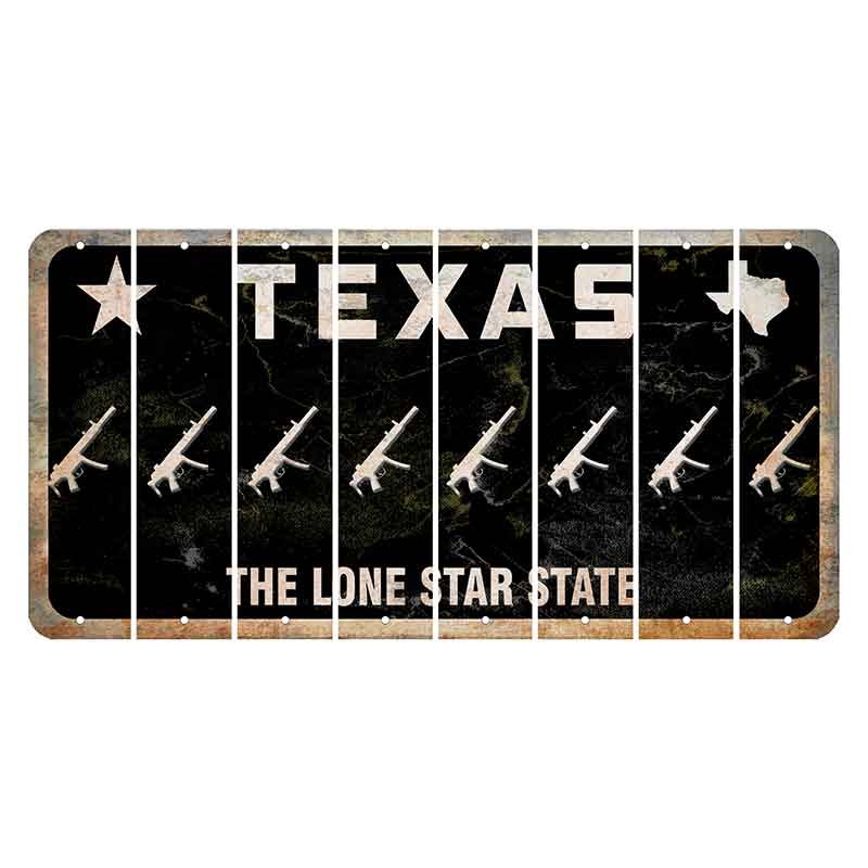 Texas Black The Lone Star State Cut License Plate Strips (Set of 8) Submachine Gun