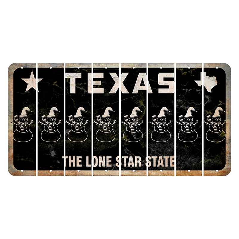 Texas Black The Lone Star State Cut License Plate Strips (Set of 8) Snowman