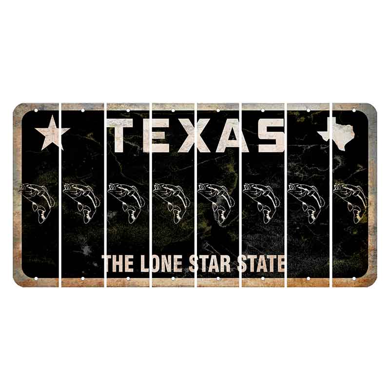 Texas Black The Lone Star State Cut License Plate Strips (Set of 8) Fish