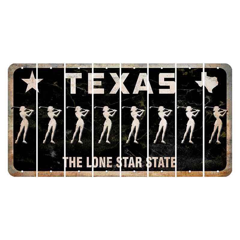 Texas Black The Lone Star State Cut License Plate Strips (Set of 8) Female Golfer