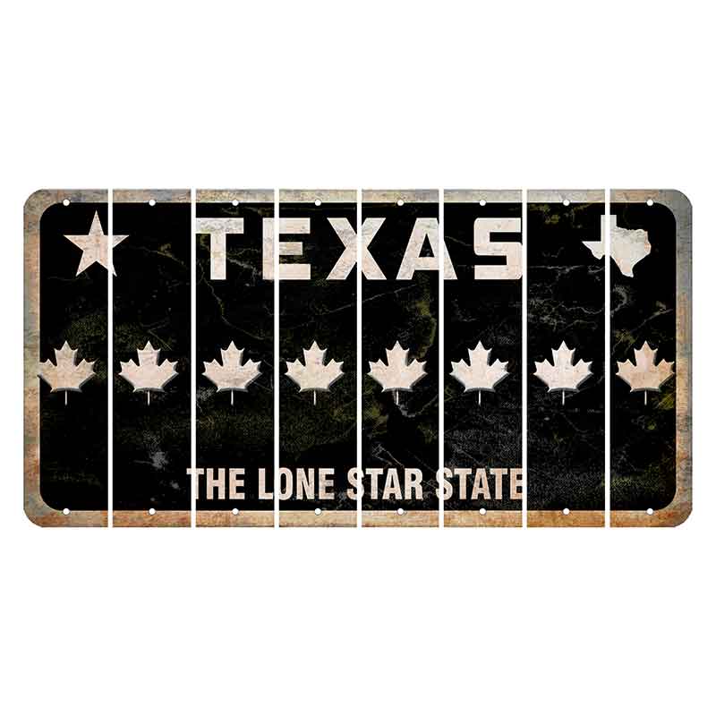 Texas Black The Lone Star State Cut License Plate Strips (Set of 8) Maple Leaf