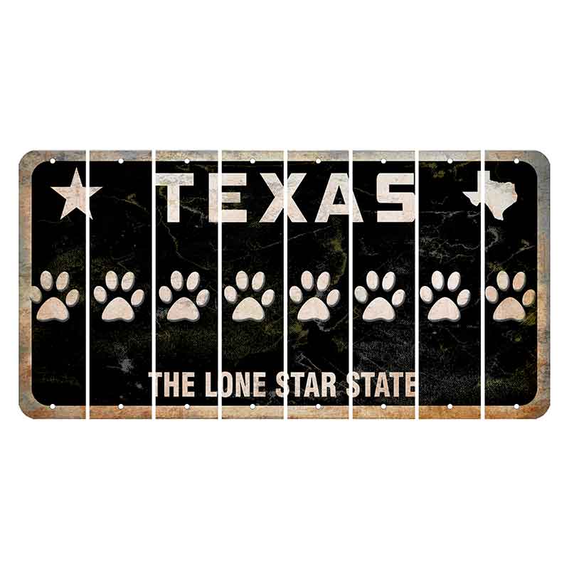 Texas Black The Lone Star State Cut License Plate Strips (Set of 8) Dog Paw