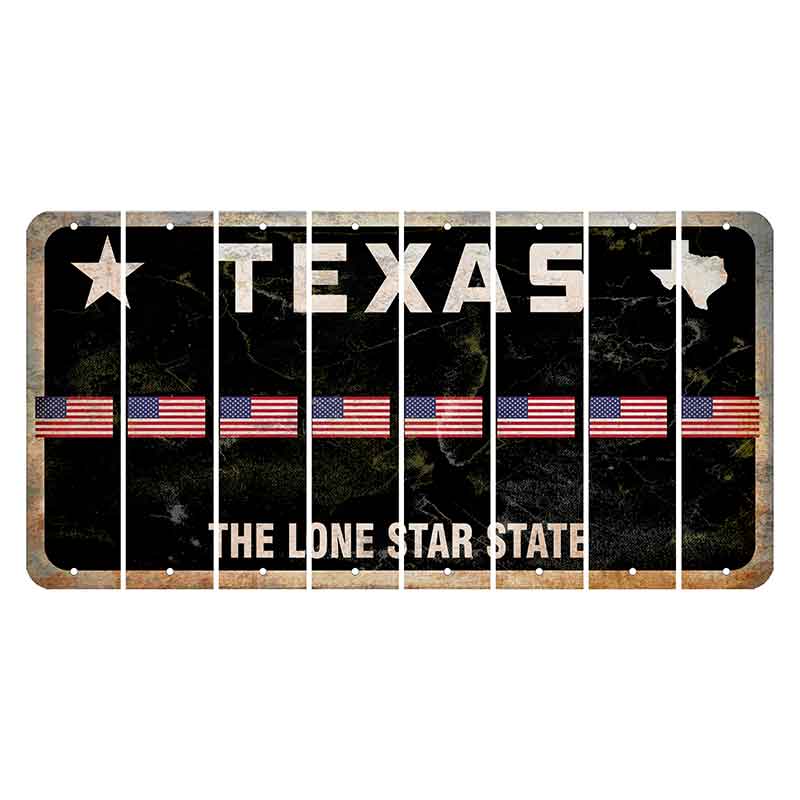 Texas Black The Lone Star State Cut License Plate Strips (Set of 8) American Flag