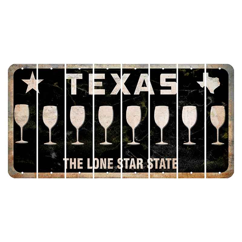 Texas Black The Lone Star State Cut License Plate Strips (Set of 8) Wine Glass