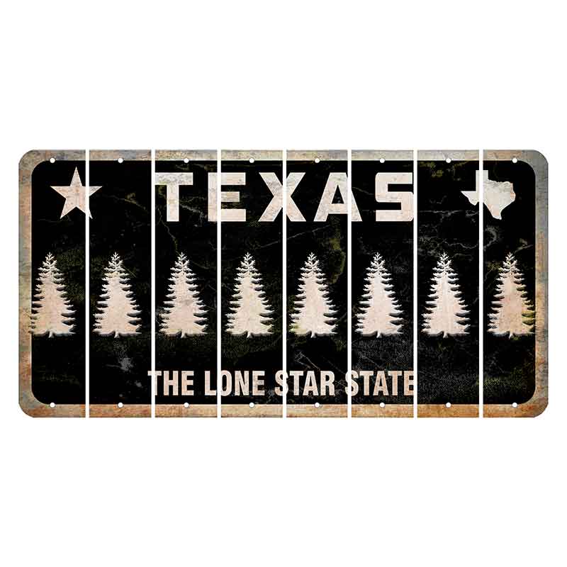 Texas Black The Lone Star State Cut License Plate Strips (Set of 8) Pine Tree