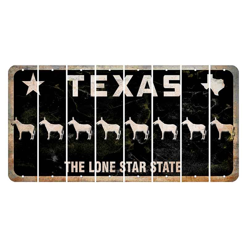 Texas Black The Lone Star State Cut License Plate Strips (Set of 8) Donkey