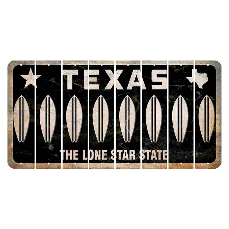 Texas Black The Lone Star State Cut License Plate Strips (Set of 8) Surfboard