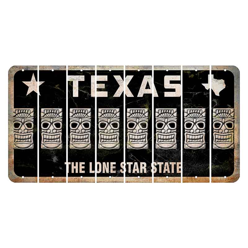 Texas Black The Lone Star State Cut License Plate Strips (Set of 8) Tiki