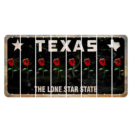 Texas Black The Lone Star State Cut License Plate Strips (Set of 8) Red Rose