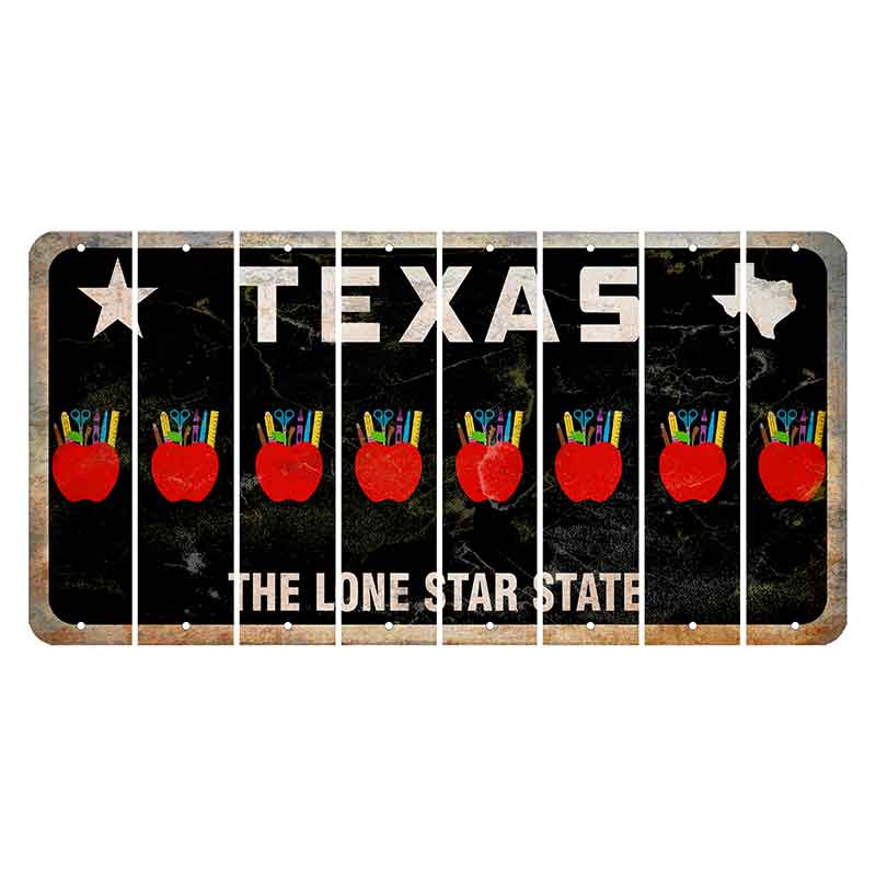 Texas Black The Lone Star State Cut License Plate Strips (Set of 8) Teacher Apple