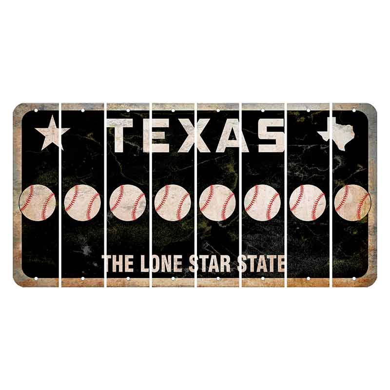 Texas Black The Lone Star State Cut License Plate Strips (Set of 8) Baseball