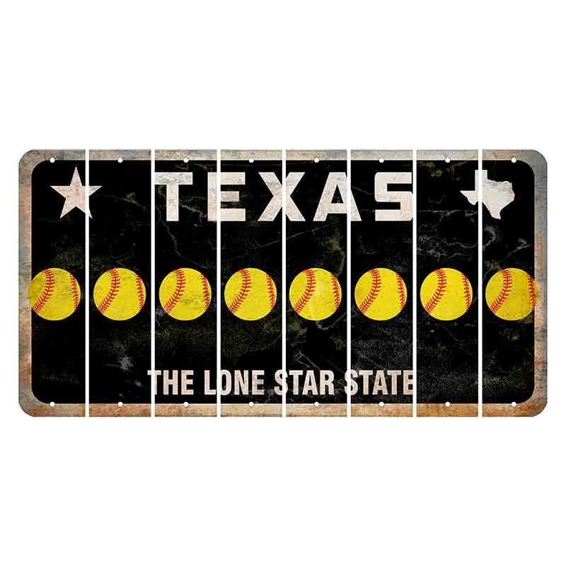 Texas Black The Lone Star State Cut License Plate Strips (Set of 8) Softball