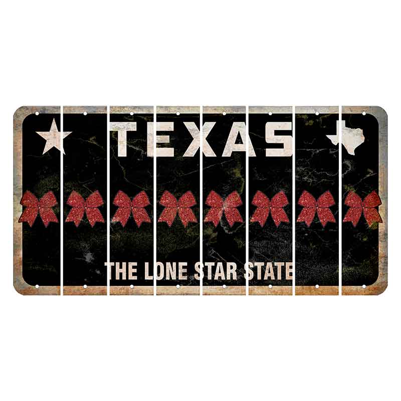 Texas Black The Lone Star State Cut License Plate Strips (Set of 8) Cheer Bow