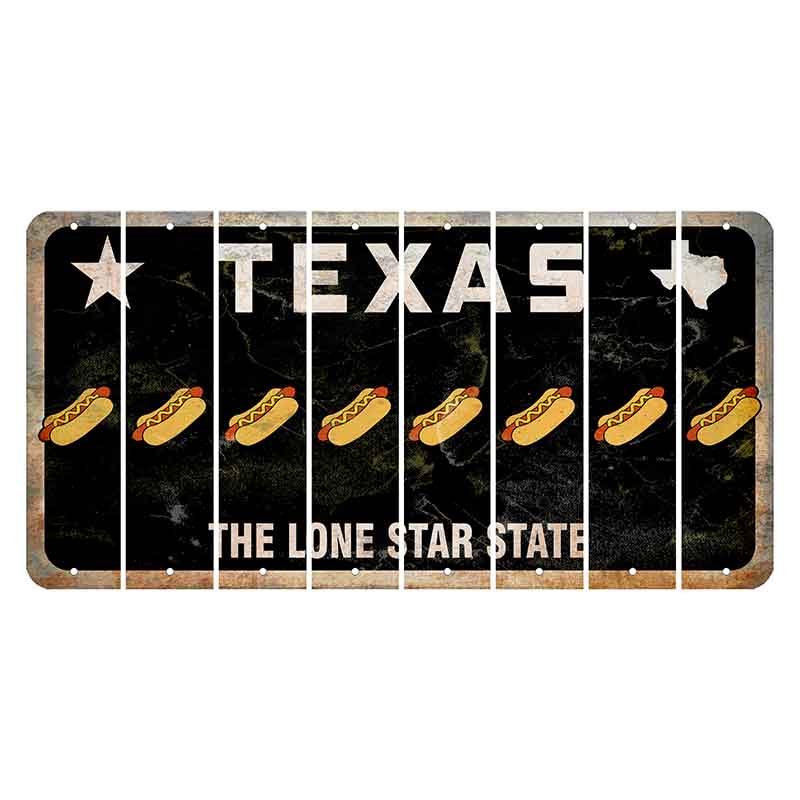 Texas Black The Lone Star State Cut License Plate Strips (Set of 8) Hotdog