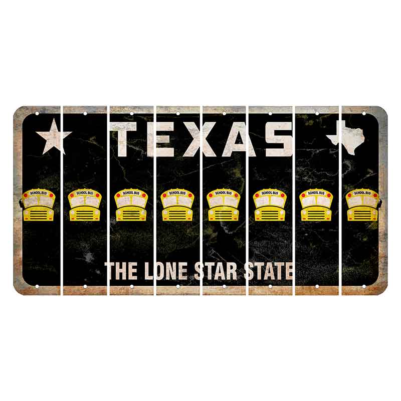 Texas Black The Lone Star State Cut License Plate Strips (Set of 8) School Bus